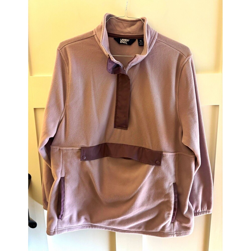 Lands' End Women's 1X Plus Purple Fleece 1/4 Zip Mock Neck Sweatshirt Pockets